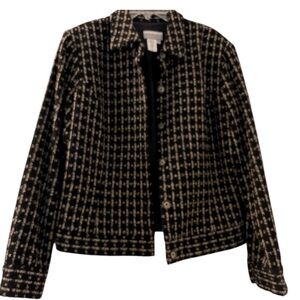 COLDWATER CREEK tweed blazer, size 10, black with cold threads. Lined. Band hem